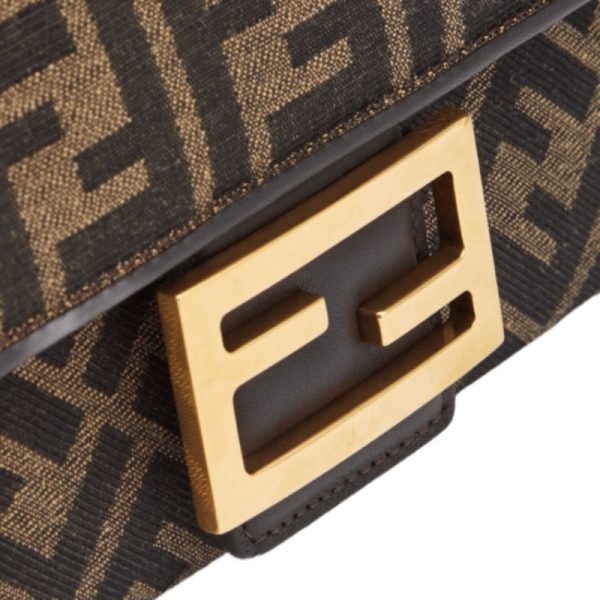 Bag Fendi Baguette Chain Midi In Tessuto Jacquard FF Marrone FE010 - Image 2