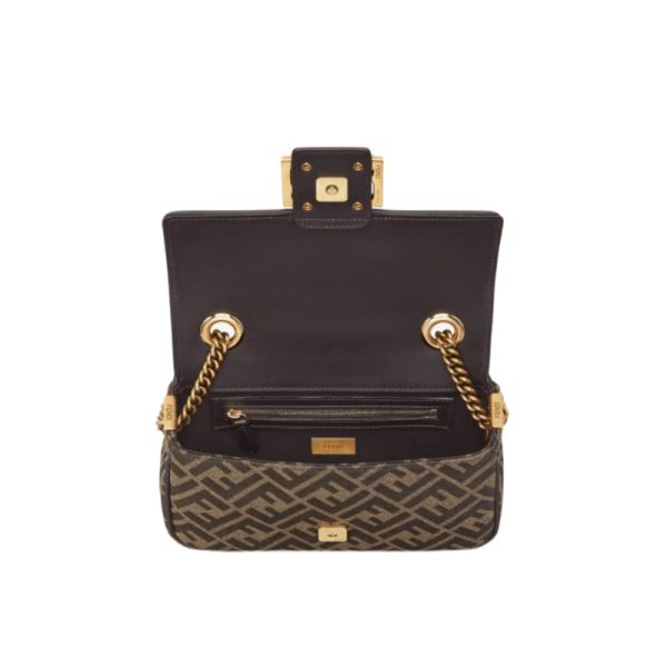 Bag Fendi Baguette Chain Midi In Tessuto Jacquard FF Marrone FE010 - Image 3