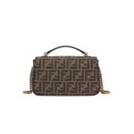 Bag Fendi Baguette Chain Midi In Tessuto Jacquard FF Marrone FE010 - Image 4