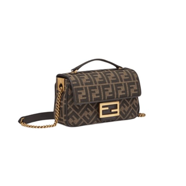 Bag Fendi Baguette Chain Midi In Tessuto Jacquard FF Marrone FE010 - Image 5