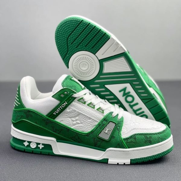 Louis Vuitton Trainer Green Monogram Denim White - Image 2