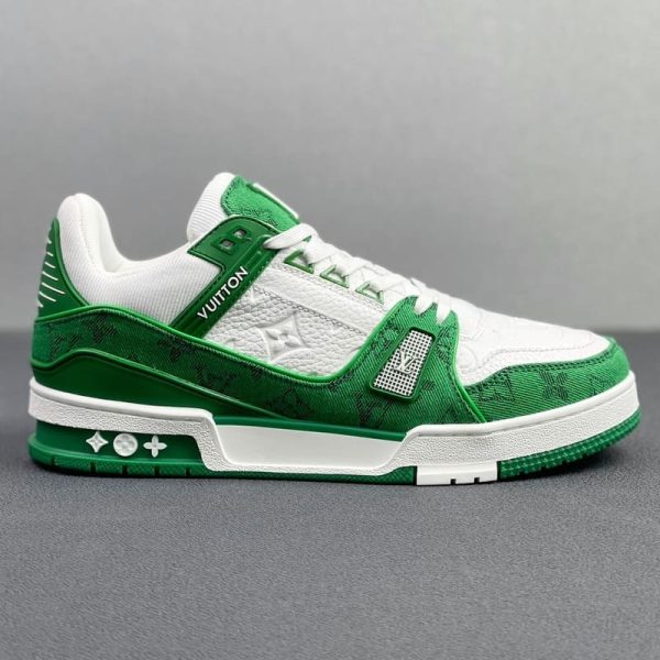Louis Vuitton Trainer Green Monogram Denim White - Image 6