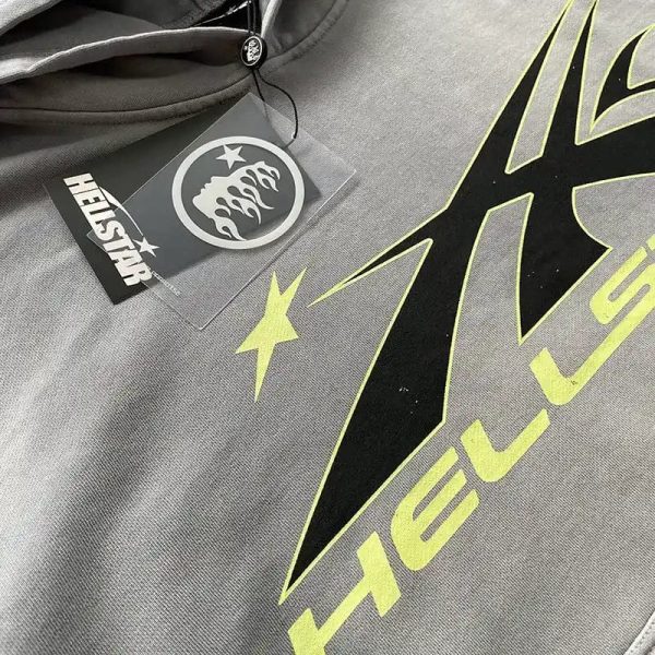Hoodie Hellstar Logo Flame Grey/Green - Image 5
