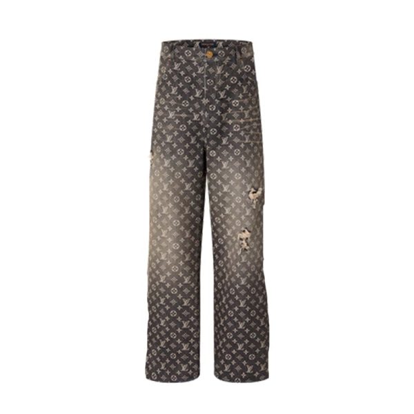 d75564_10299-1.jpg Louis Vuitton Distressed Baggy Monogram Jeans - Image 1