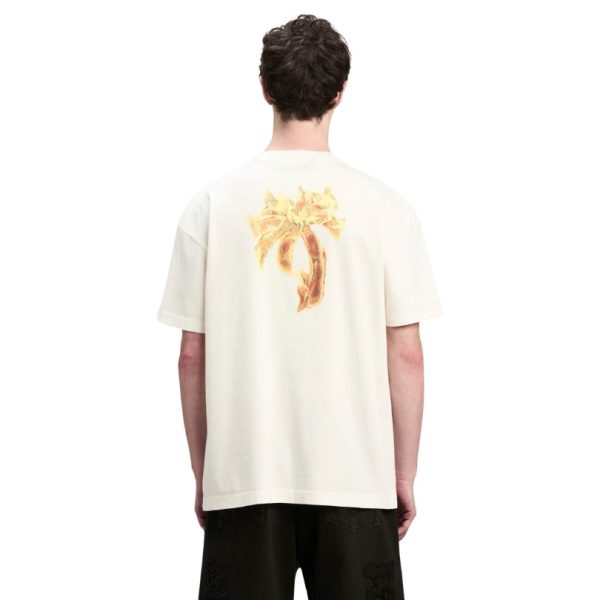 T-shirt Palm Angels Flaming Logo Print Off White - Image 6