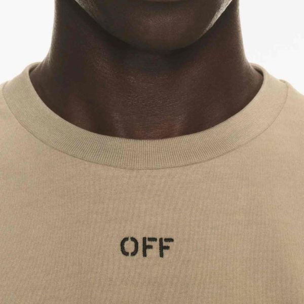 T-shirt Off-White Embroidered Logo Print Brown - Image 3