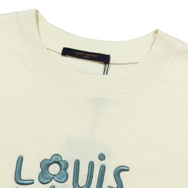 Louis Vuitton LV White T-shirt Blue Floral Logo - Image 5